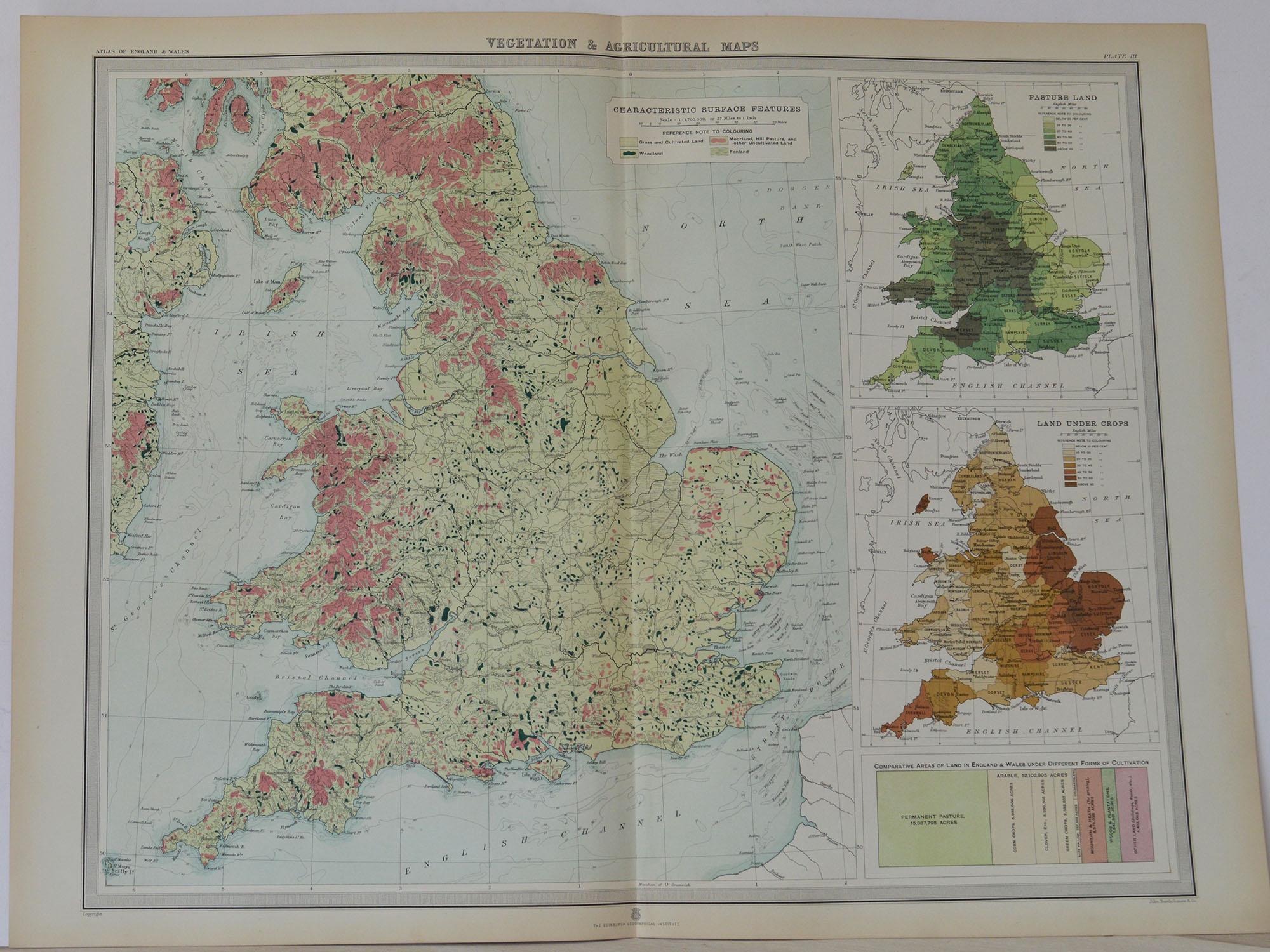 Set of 10 Large Scale Vintage Maps of the United Kingdom, circa 1900 1