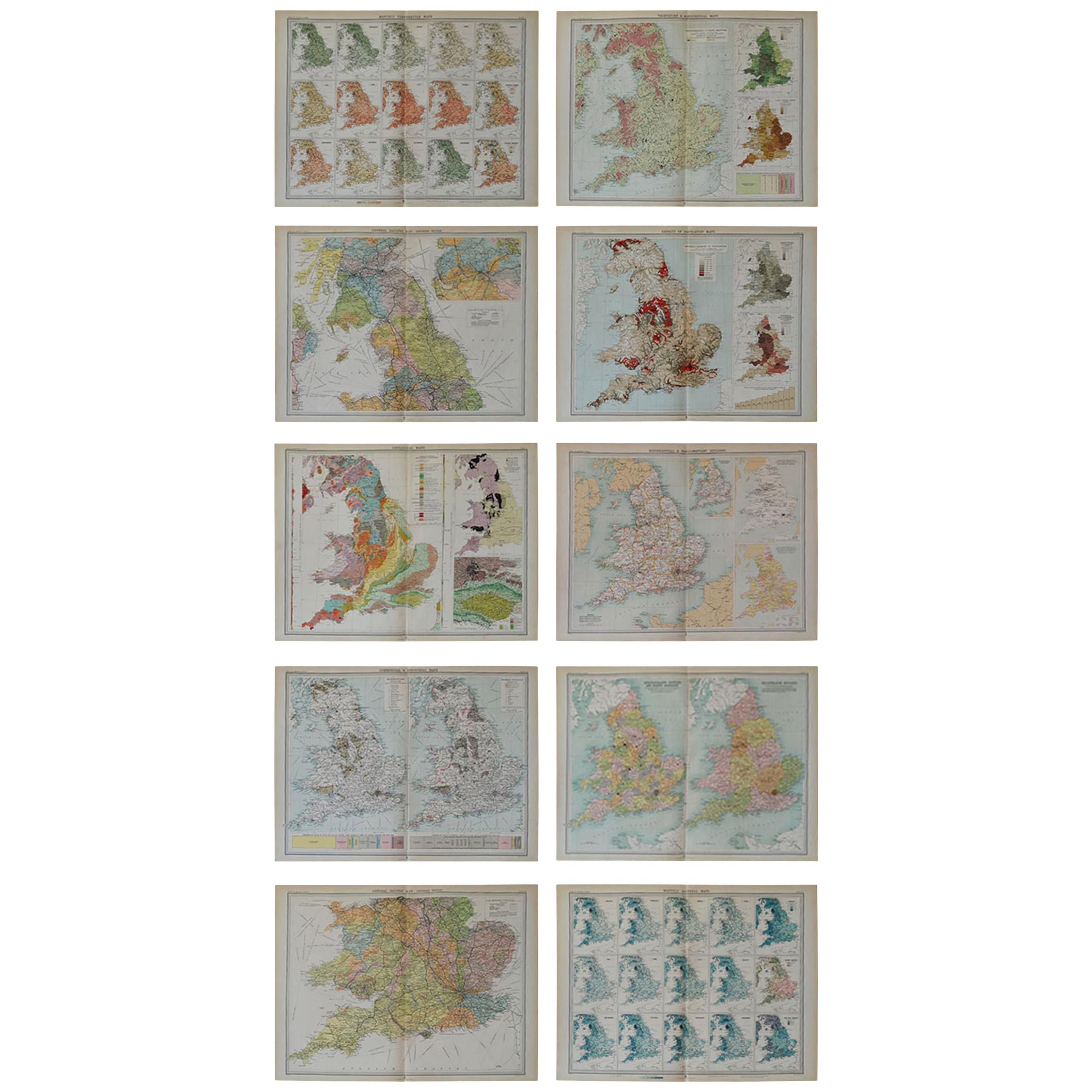 Set of 10 Large Scale Vintage Maps of the United Kingdom, circa 1900