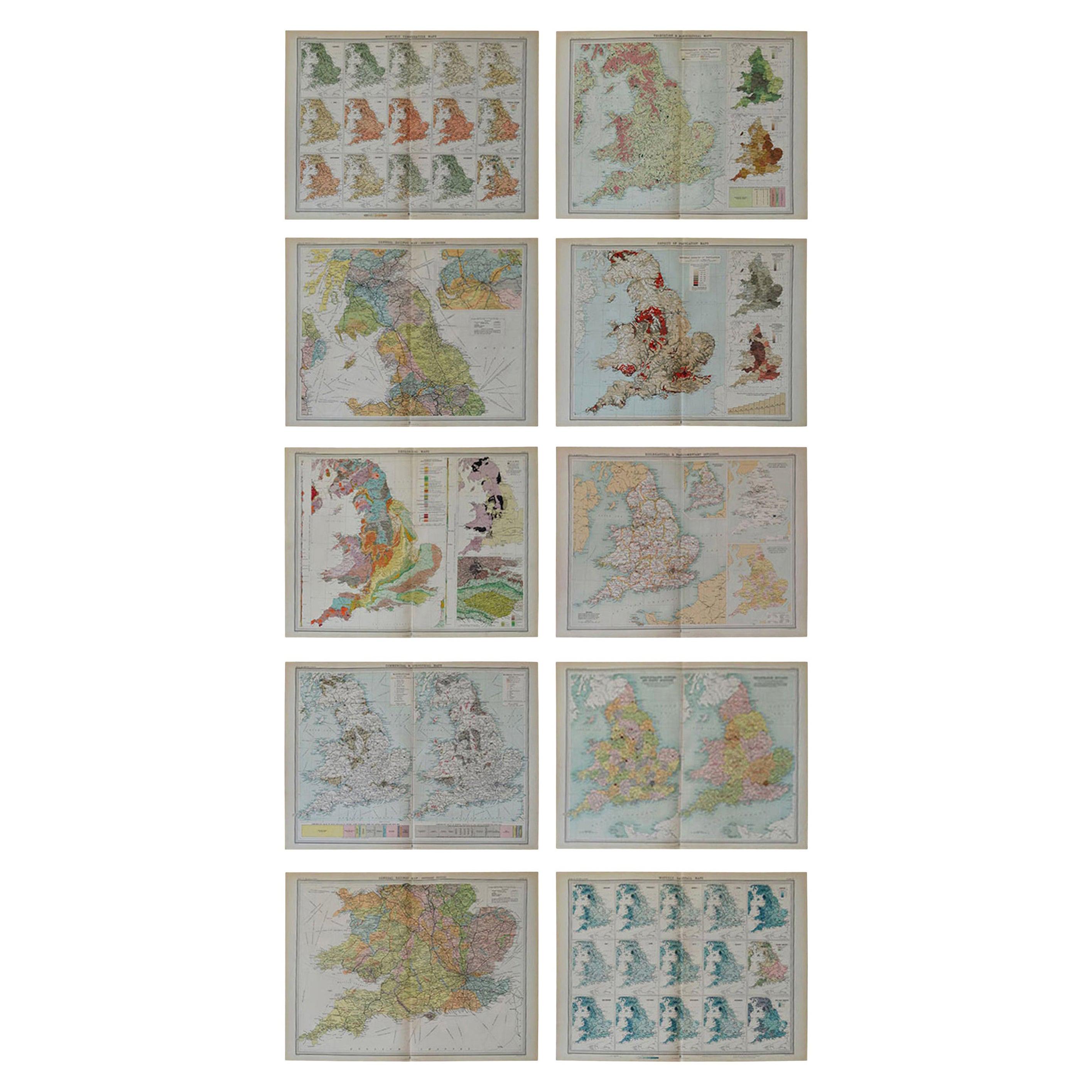 Set of 10 Large Scale Vintage Maps of The United Kingdom, circa 1900 For Sale