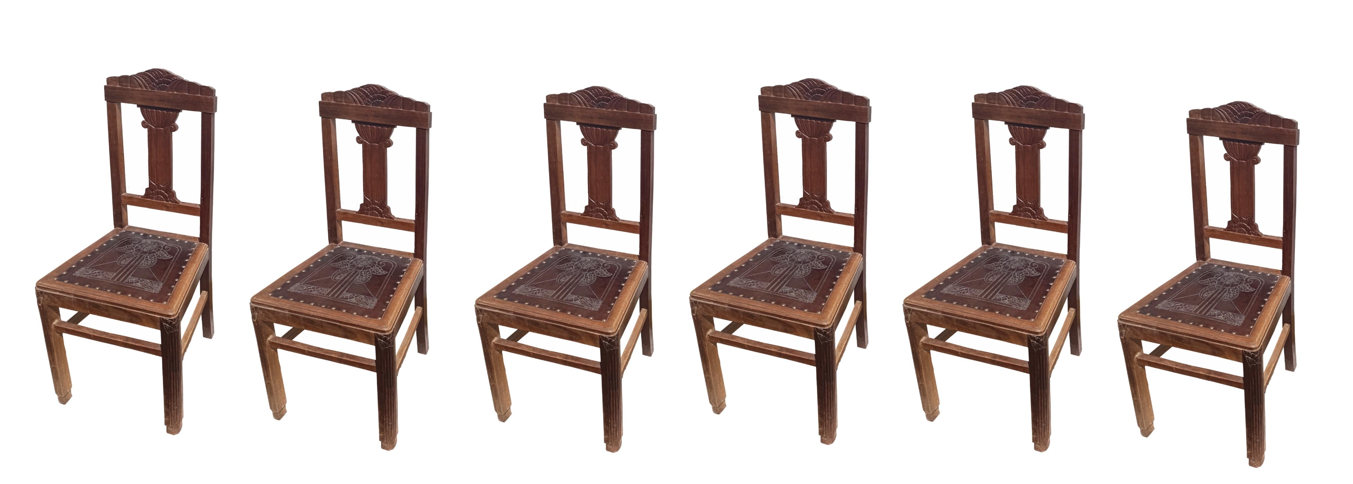 Portugais Ensemble de 10 chaises en cuir, Art déco du 20e siècle en vente