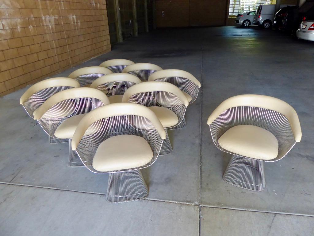 American Set of 10 Leather Upholstered Dining Chairs Designed by Warren Platner for Knoll For Sale