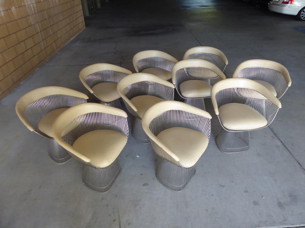 Late 20th Century Set of 10 Leather Upholstered Dining Chairs Designed by Warren Platner for Knoll For Sale