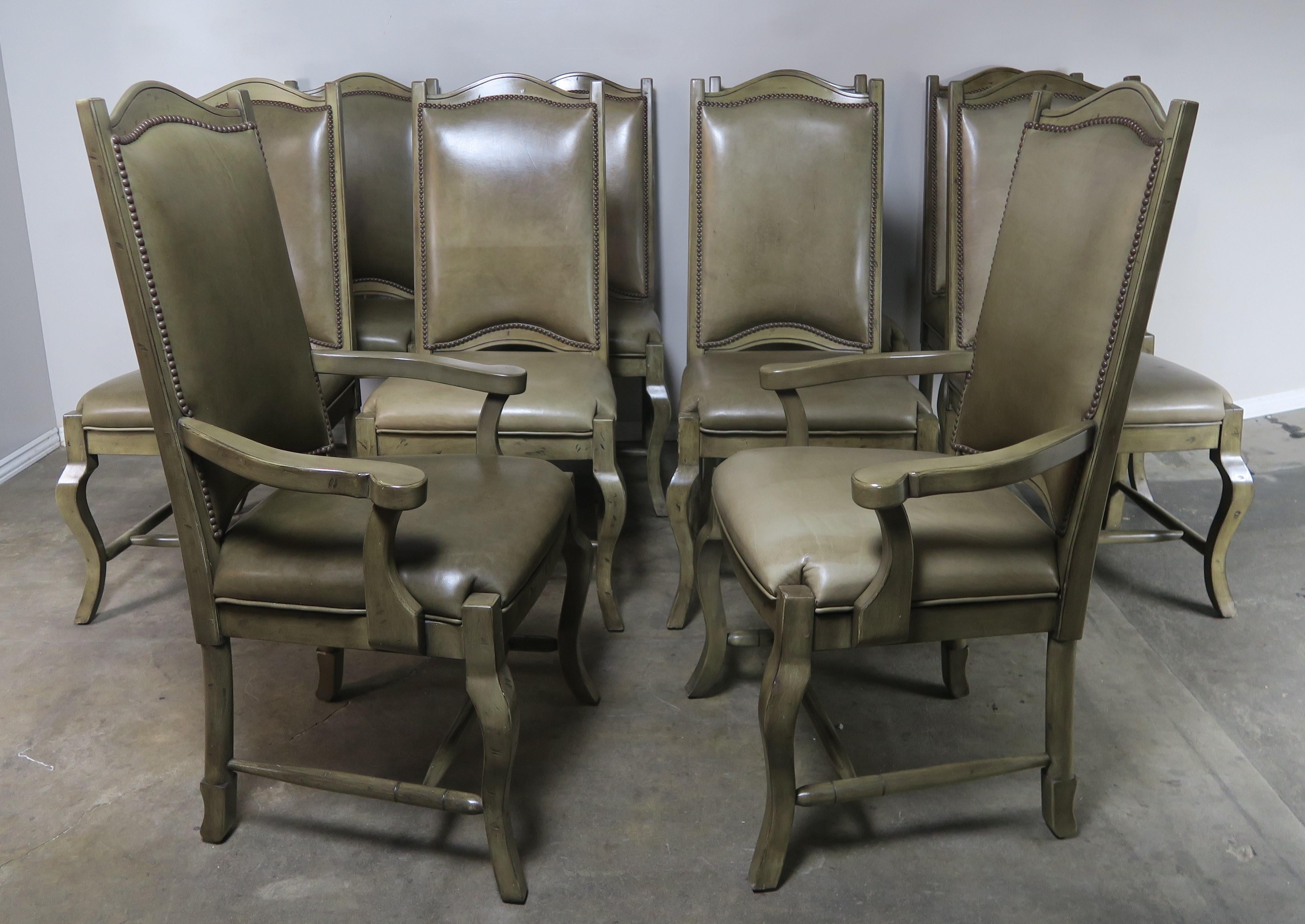 Set of 10 Leather Upholstered French Dining Chairs 7