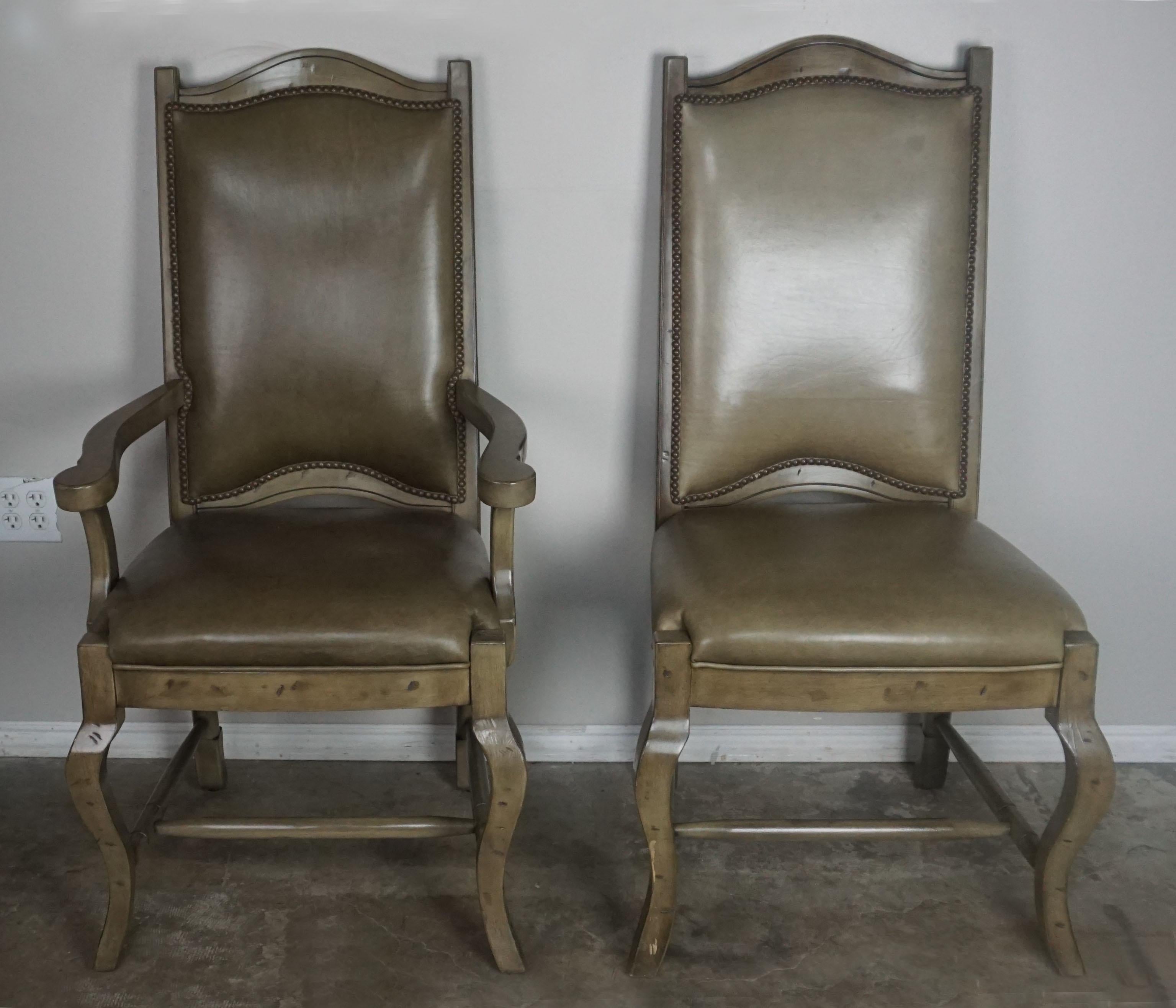 French Provincial Set of 10 Leather Upholstered French Dining Chairs