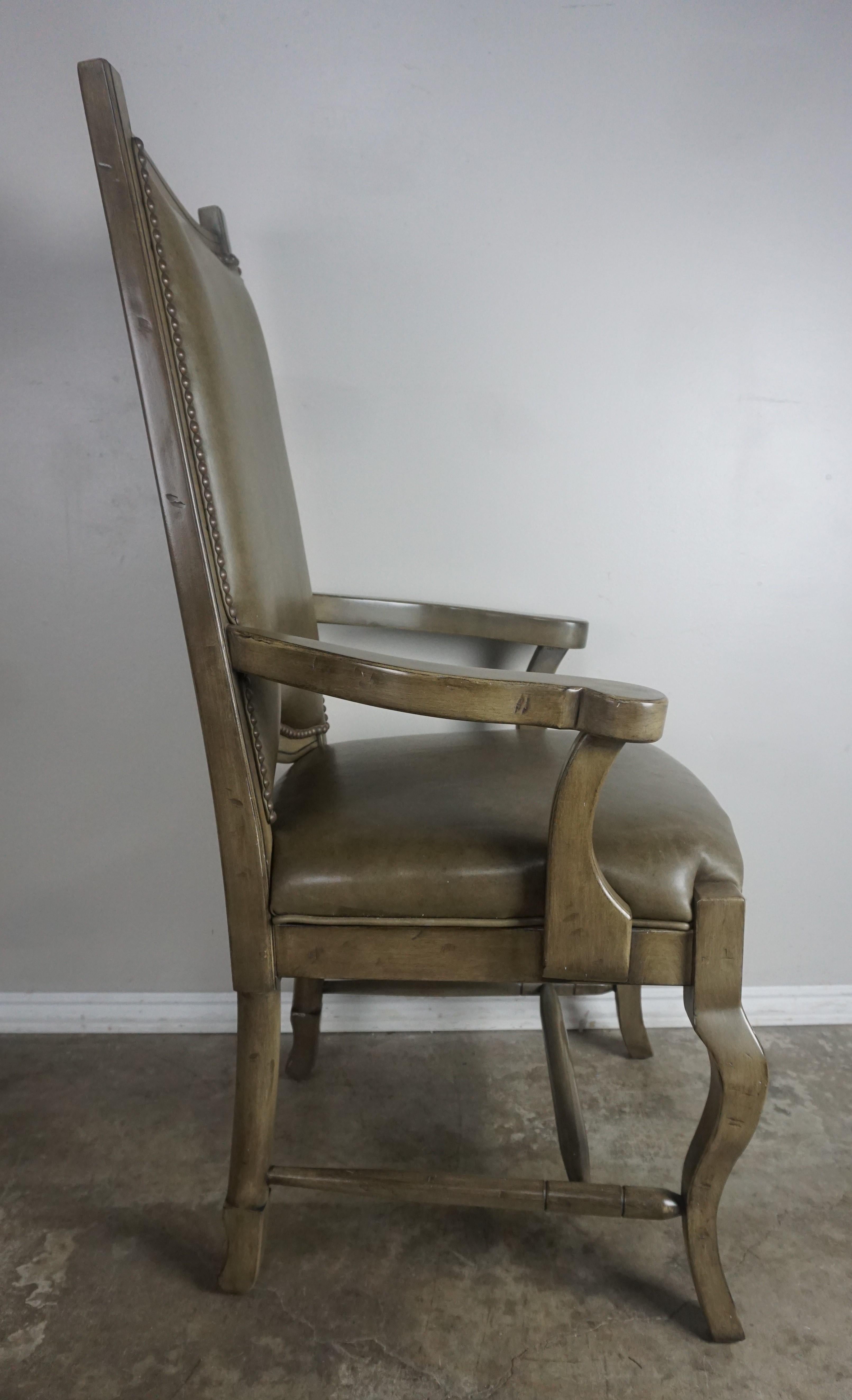 Set of 10 Leather Upholstered French Dining Chairs In Distressed Condition In Los Angeles, CA