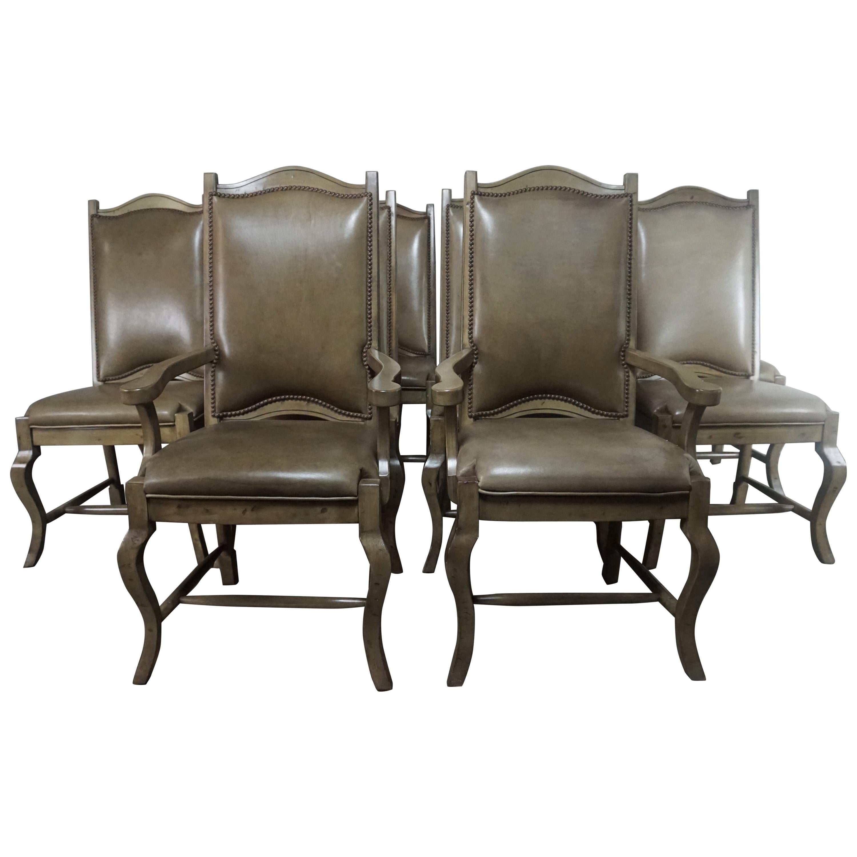 Set of 10 Leather Upholstered French Dining Chairs
