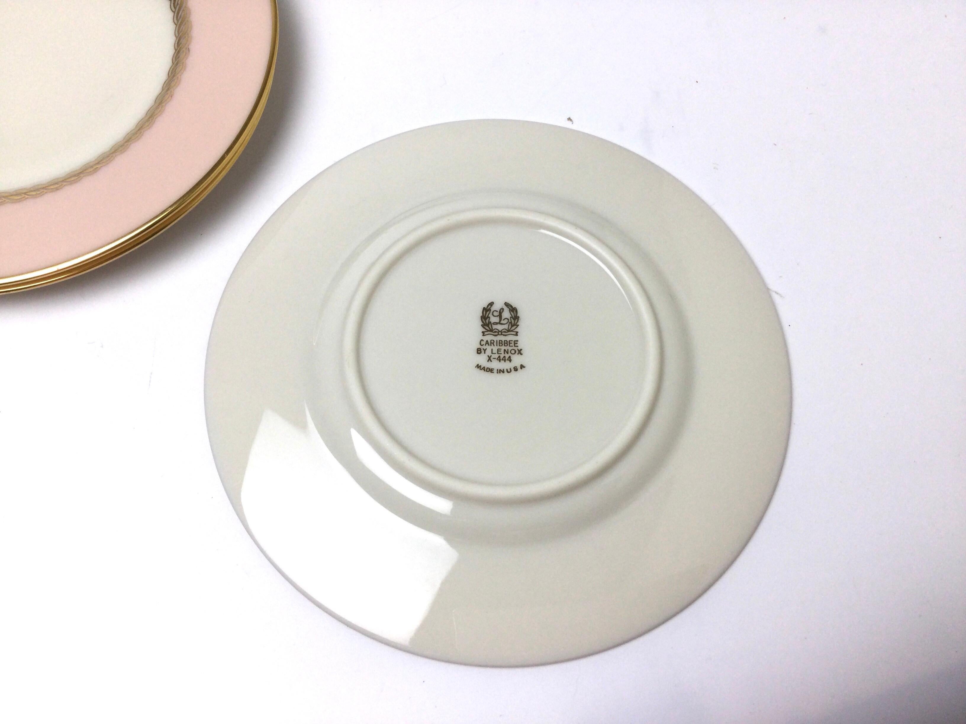 20th Century Set of 10 Lenox Caribbee Service Bread Plates with Pink and Gilt Borders
