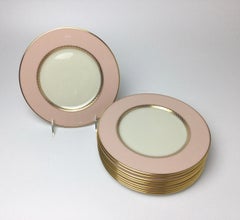 Set of 10 Lenox Caribbee Service Luncheon Plates with Pink and Gilt Borders