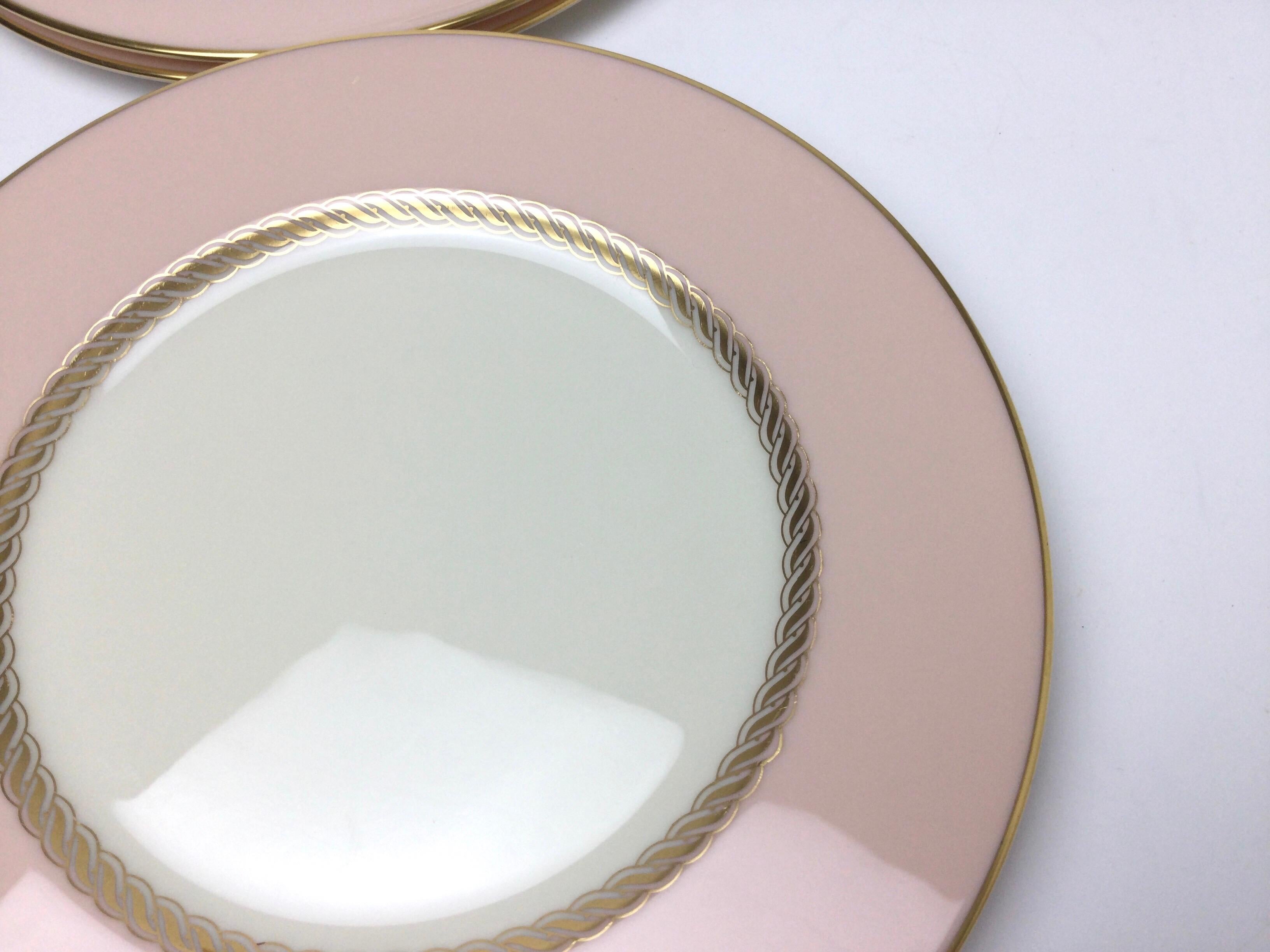 American Set of 10 Lenox Caribbee Service Luncheon Plates with Pink and Gilt Borders