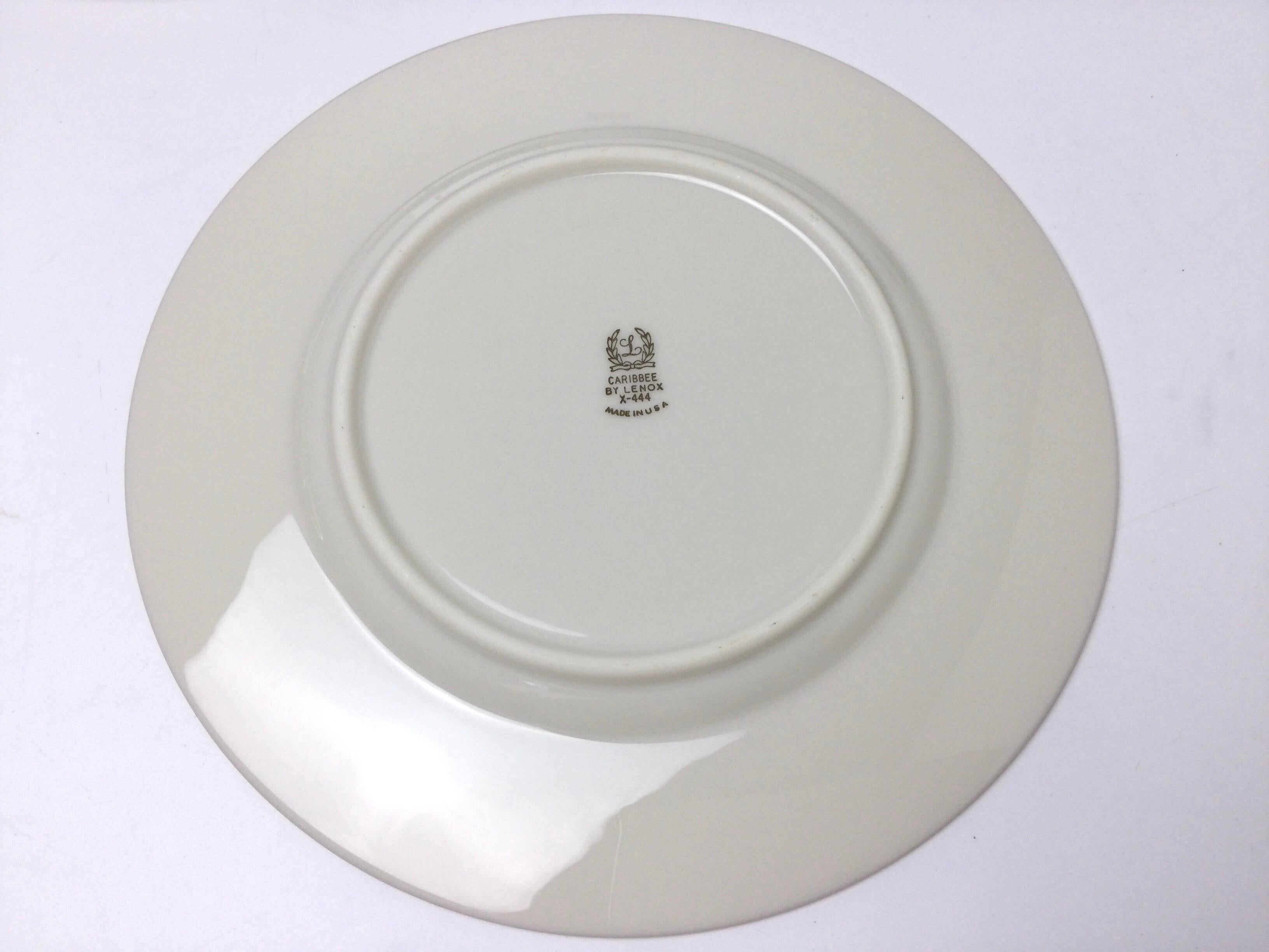 Set of 10 Lenox Caribbee Service Luncheon Plates with Pink and Gilt Borders In Excellent Condition In Lambertville, NJ