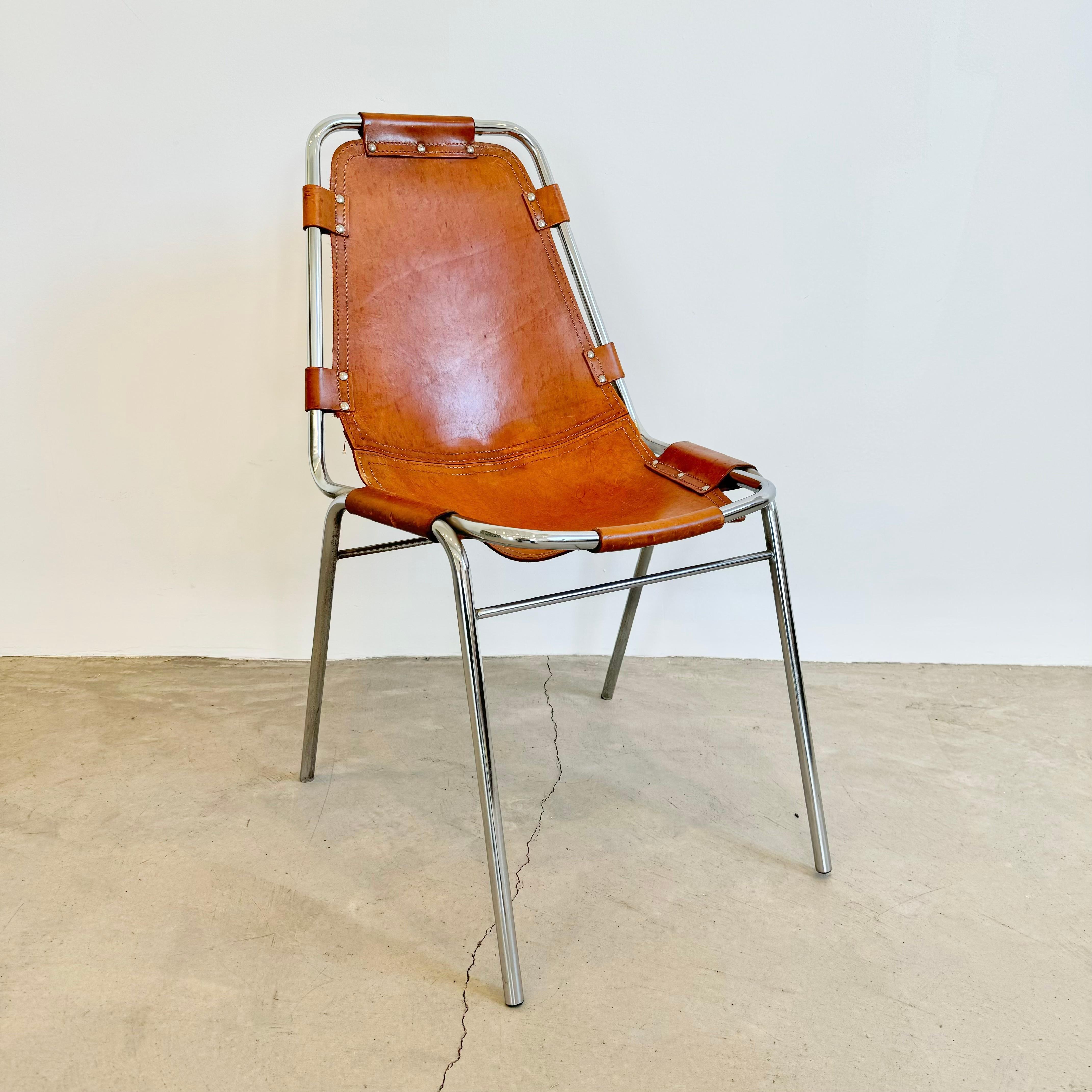 Leather Set of 10 Les Arcs Dining Chairs Selected by Charlotte Perriand, 1960s France