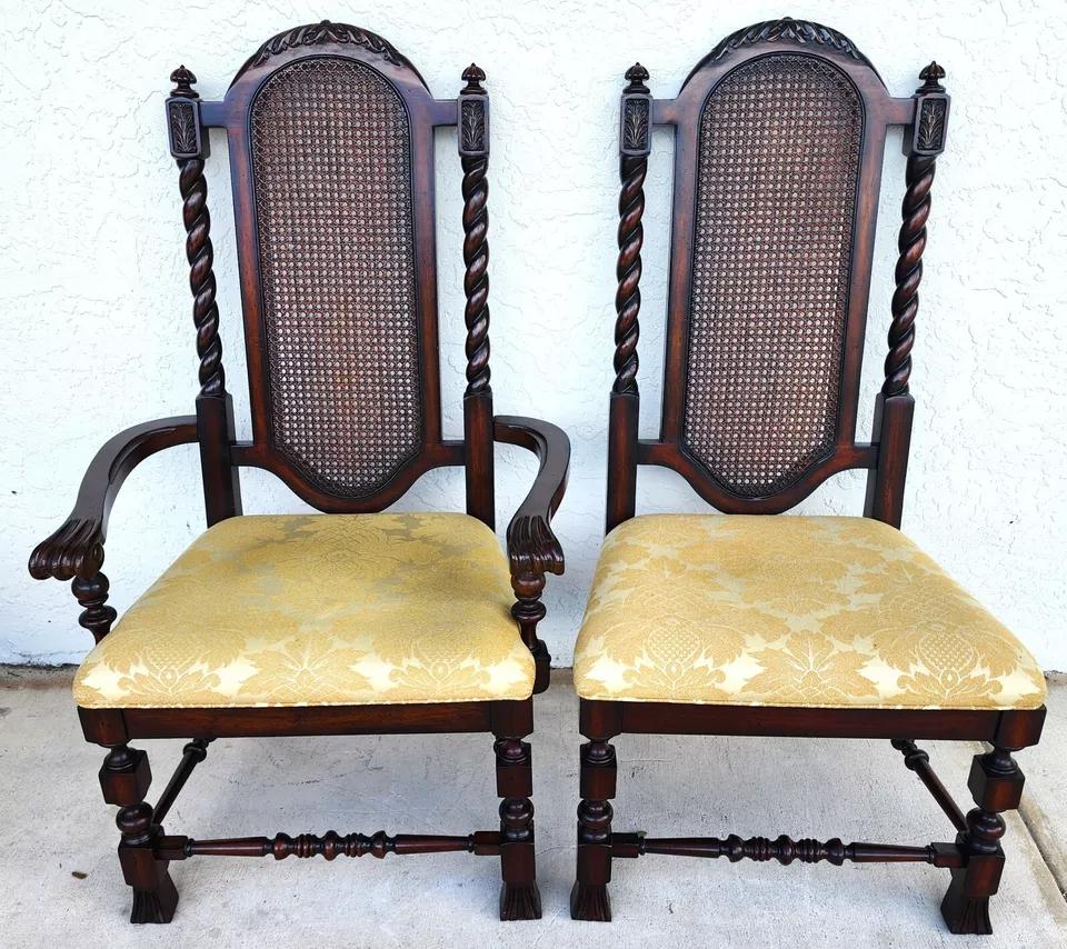 Caning Set of 10 Lexington Dining Chairs Barley Twist Cane