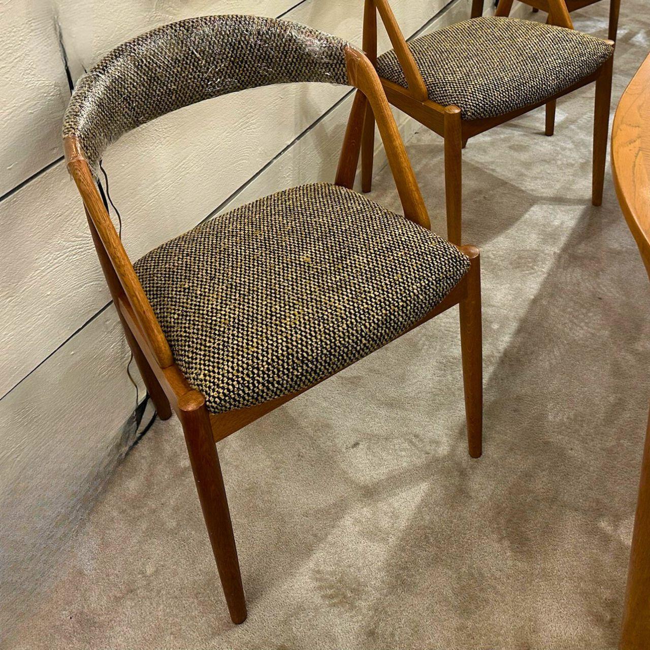Fabric Set of 10 light oak chairs by Kai Kristiansen For Sale