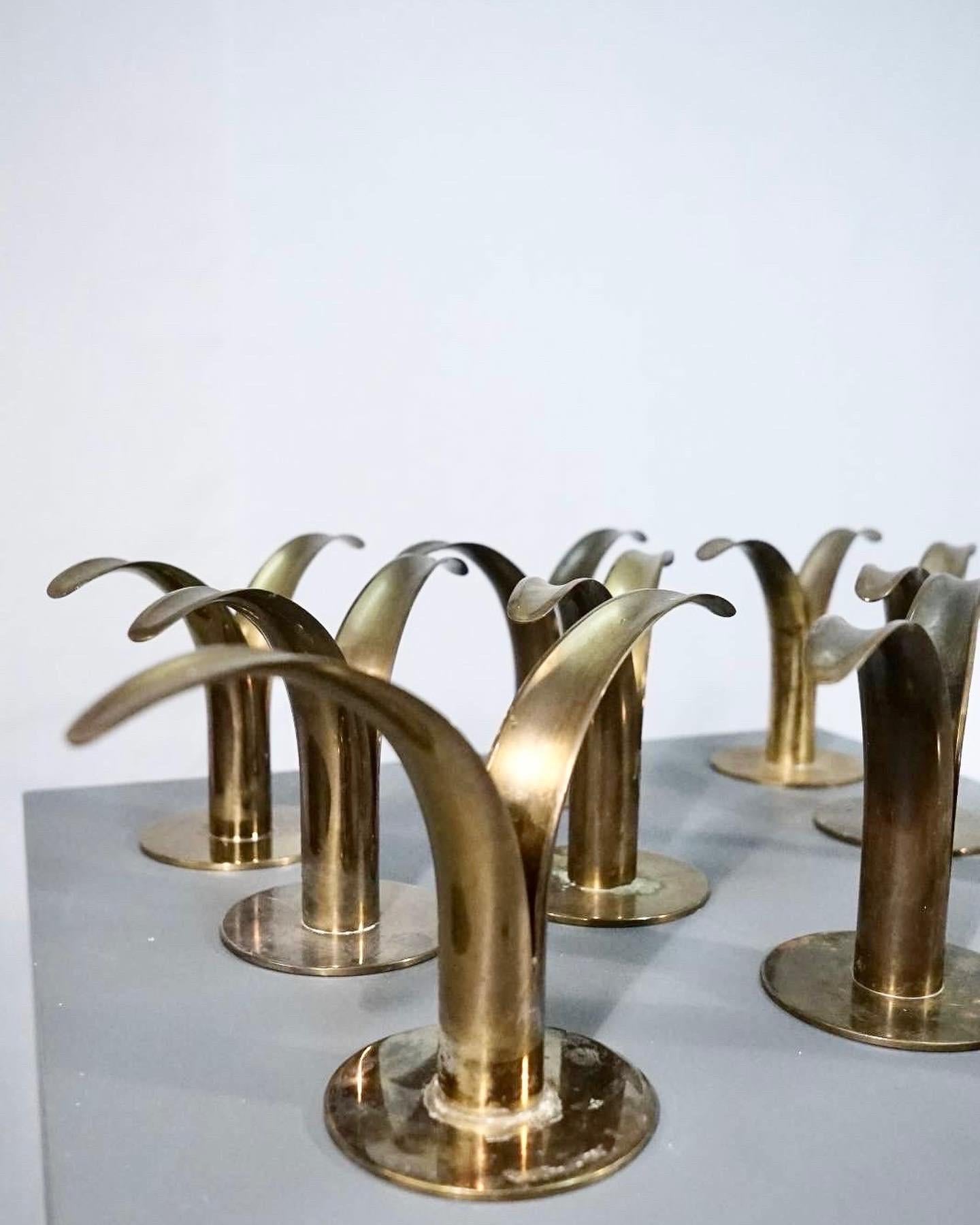 Swedish Set of 10 lily candle holders designed by Ivar Ålenius Björk for Ystad Metal For Sale