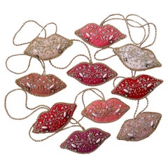 Used Set of 10 Limited Edition Artisan Irish Linen Lips Ornament Pink Red Valentine