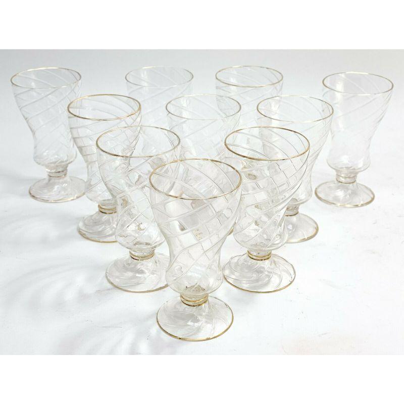 Austrian Set of 10 Lobmeyr Germany Swirled Glass Water Goblets, Gilt Rims, circa 1900