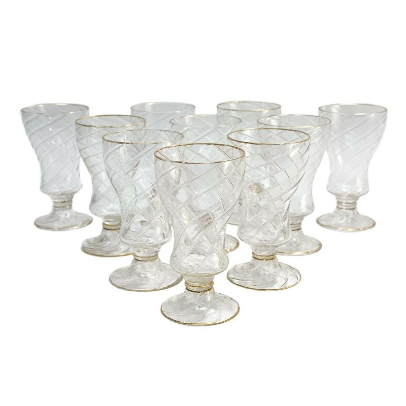 Set of 10 Lobmeyr Germany Swirled Glass Water Goblets, Gilt Rims, circa 1900