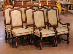 Set of 10 Louis XIII Style Oak Dining Chairs, 8 Sidechairs and 2 Armchairs