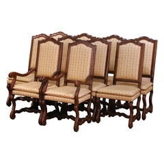 Set of 10 Louis XIII Style Oak Dining Chairs, 8 Sidechairs and 2 Armchairs
