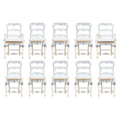 Set of 10 Louis XV Provincial French Style Painted Dining Chairs