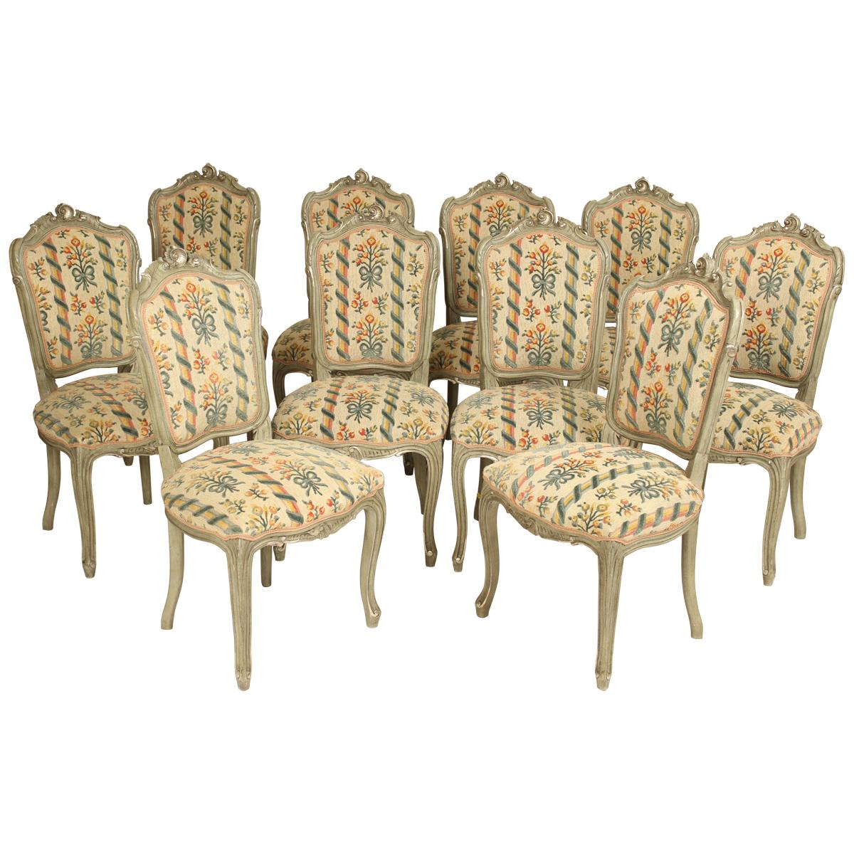 Set of 10 Louis XV Style Dining Room Chairs