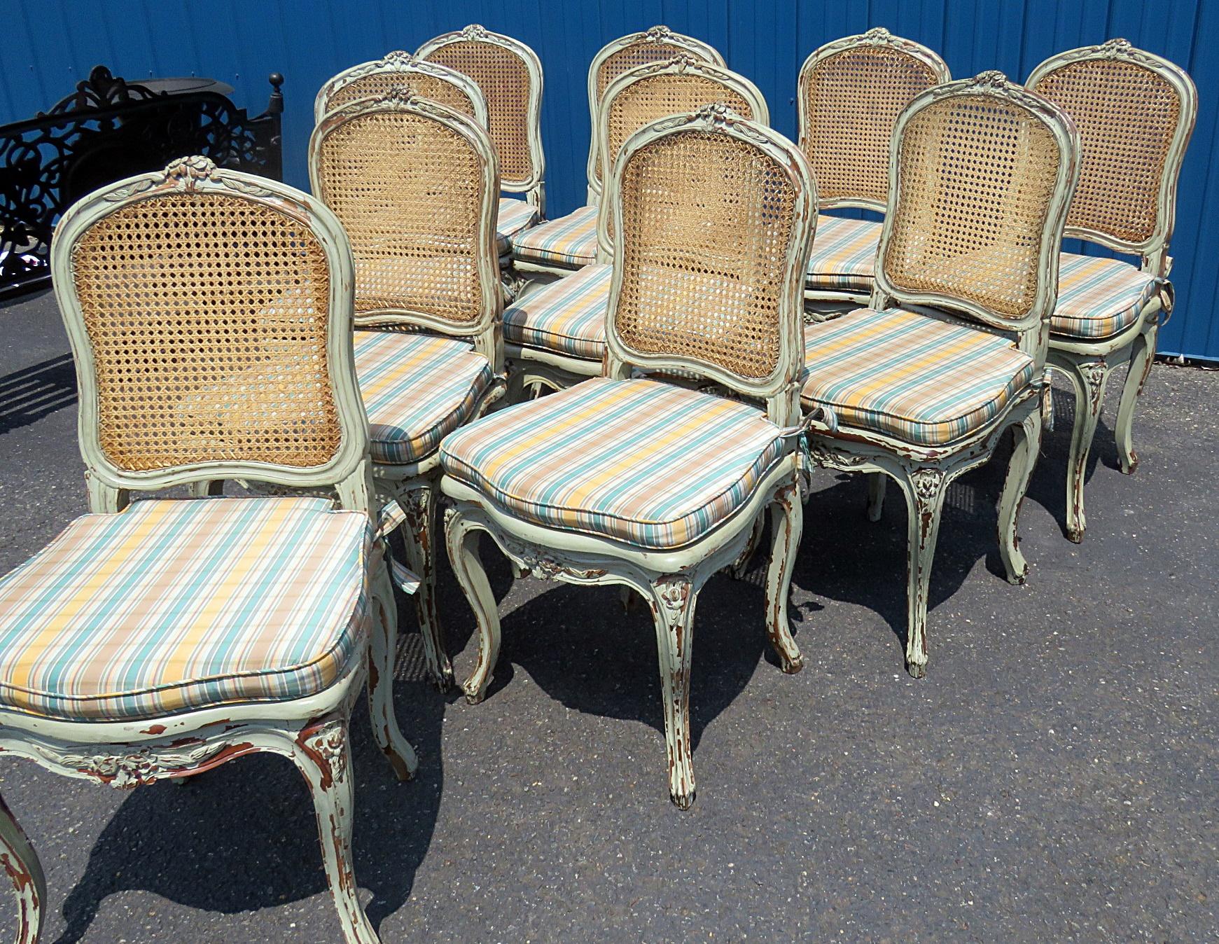 Painted Set of 10 Louis XV Style Dining Side Chairs