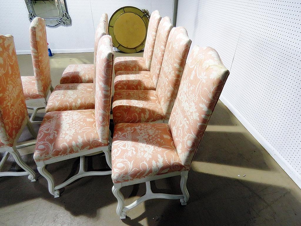 20th Century Set of 10 Distressed Painted French Mutton Leg Style Dining Side Chairs For Sale