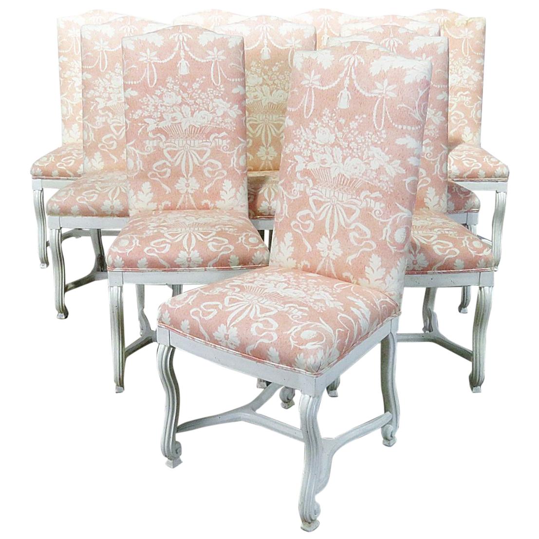 Set of 10 Distressed Painted French Mutton Leg Style Dining Side Chairs For Sale