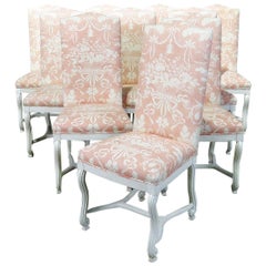 Set of 10 Distressed Painted French Mutton Leg Style Dining Side Chairs