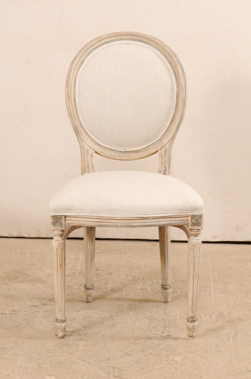 Set of 10 Louis XVI Style Upholstered and Carved Wood Oval-Backed Dining Chairs 1