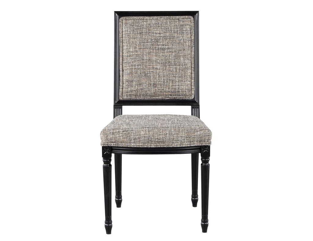 Elevate your dining experience with this sophisticated set of ten Carrocel Louis Capet dining chairs. Inspired by the Louis XVI style, these chairs feature a chic satin black lacquer finish on a sturdy European Beechwood frame, meticulously crafted