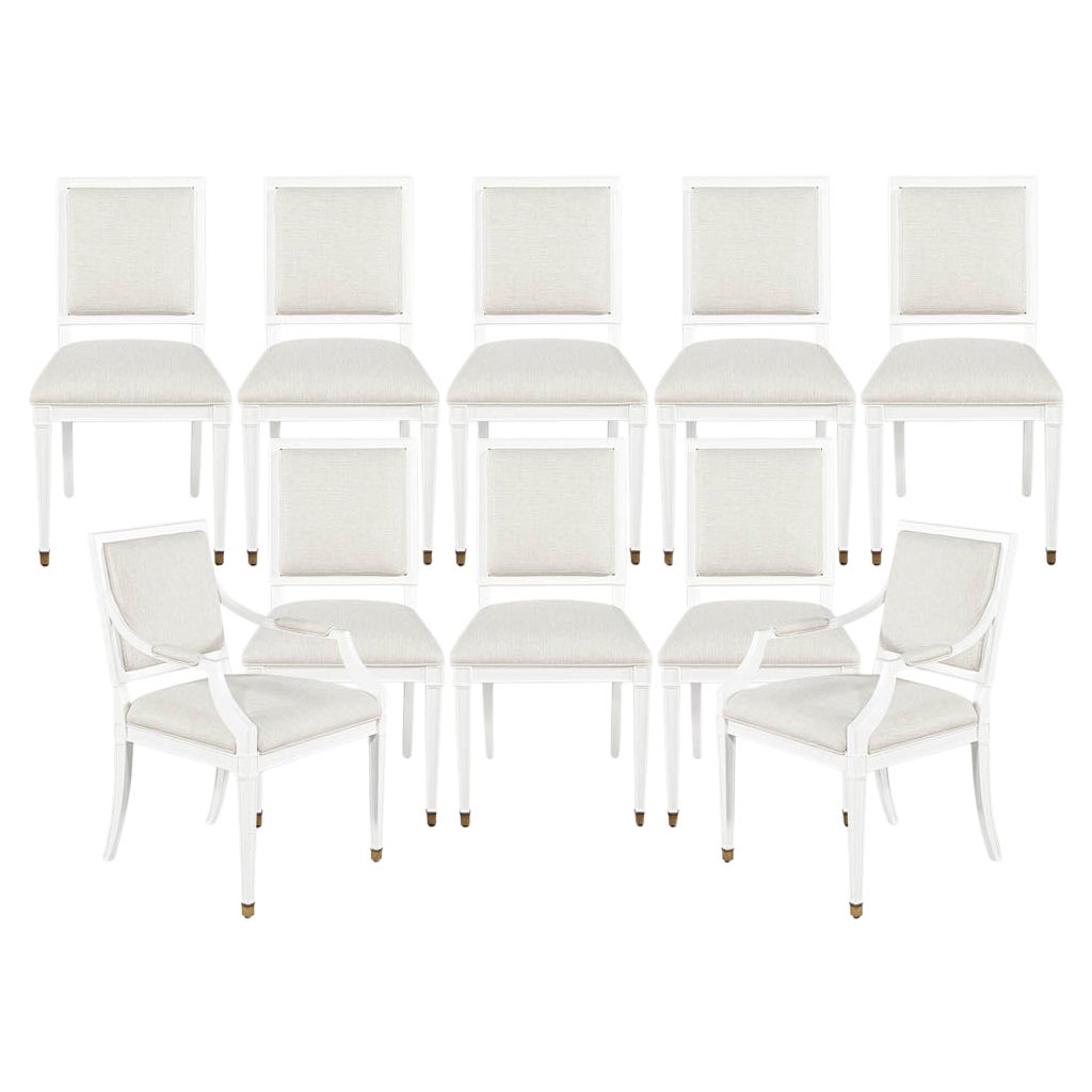 Set of 10 Louis XVI Style Cream Dining Chairs