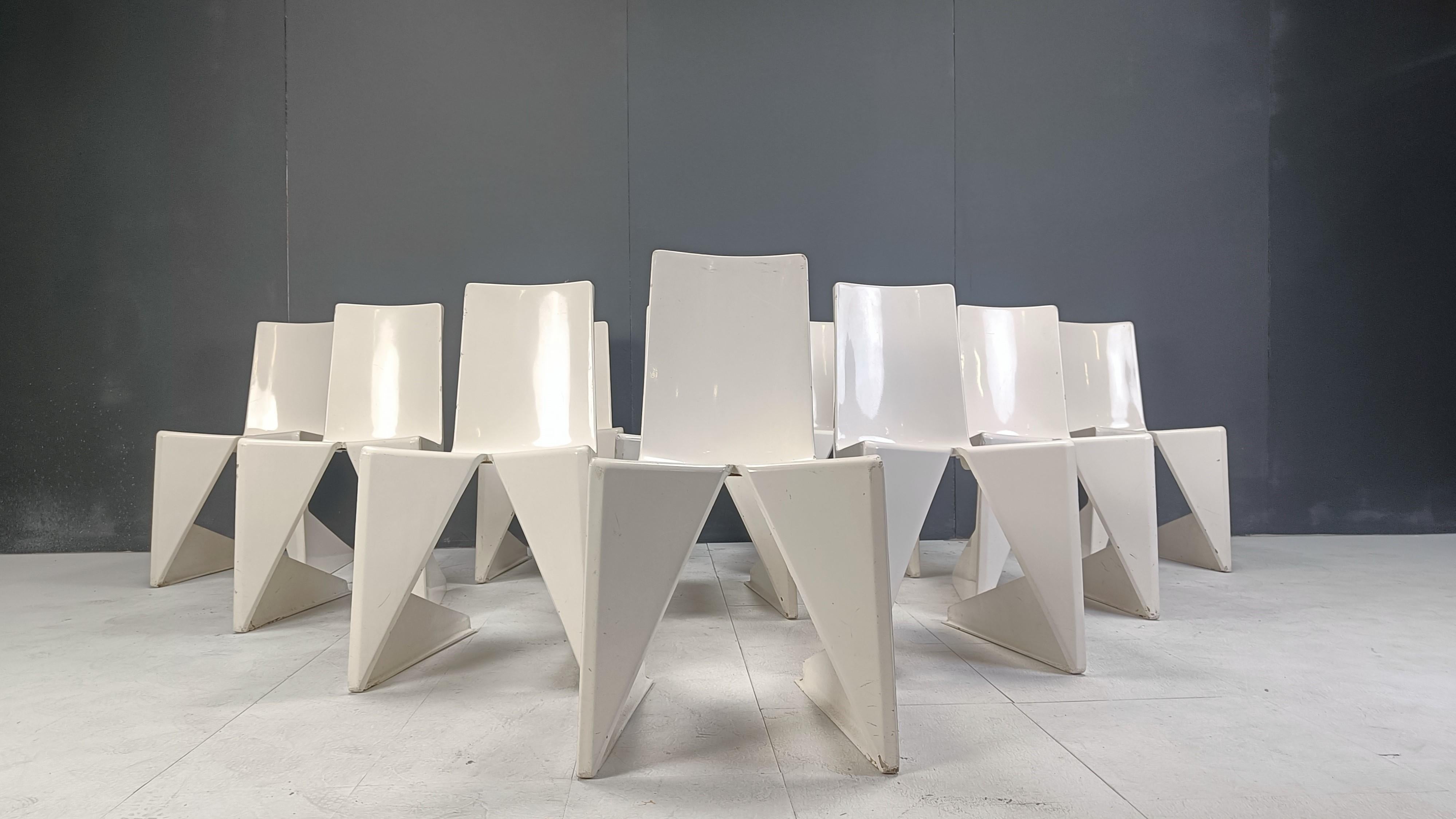 Set of 10 LRC fiberglass dining chairs by Wiel Arets for Lensvelt, early 21th ce In Good Condition In Leuven, Vlaams Gewest