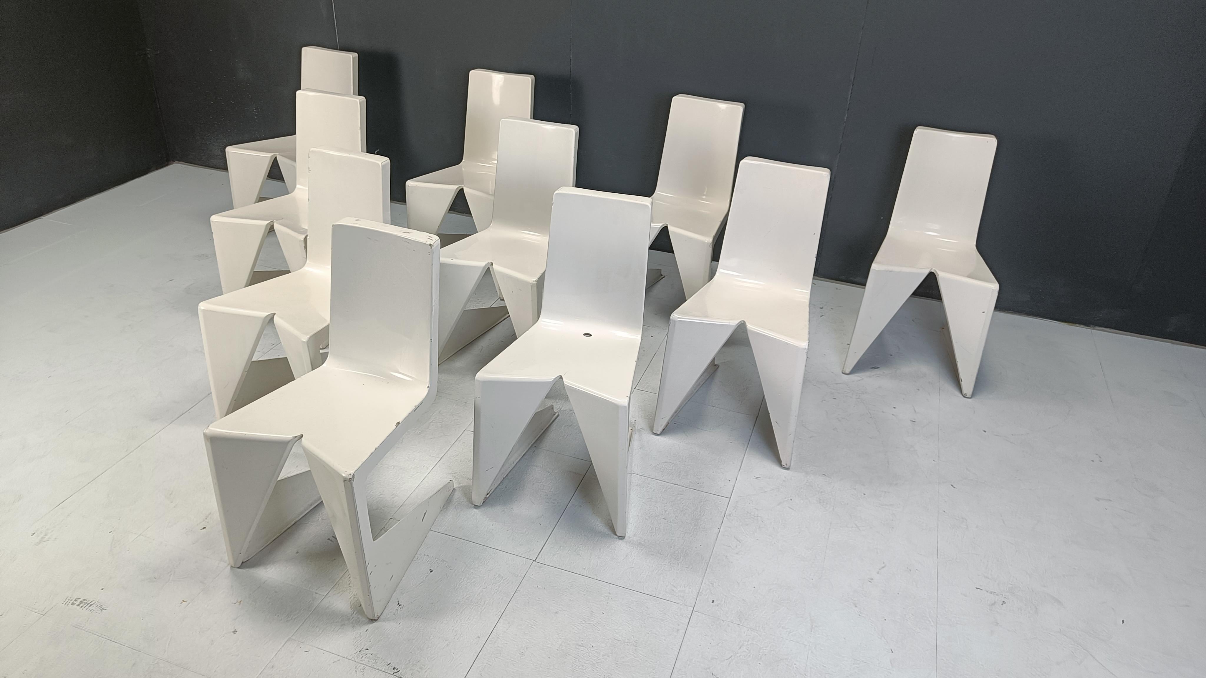 Contemporary Set of 10 LRC fiberglass dining chairs by Wiel Arets for Lensvelt, early 21th ce