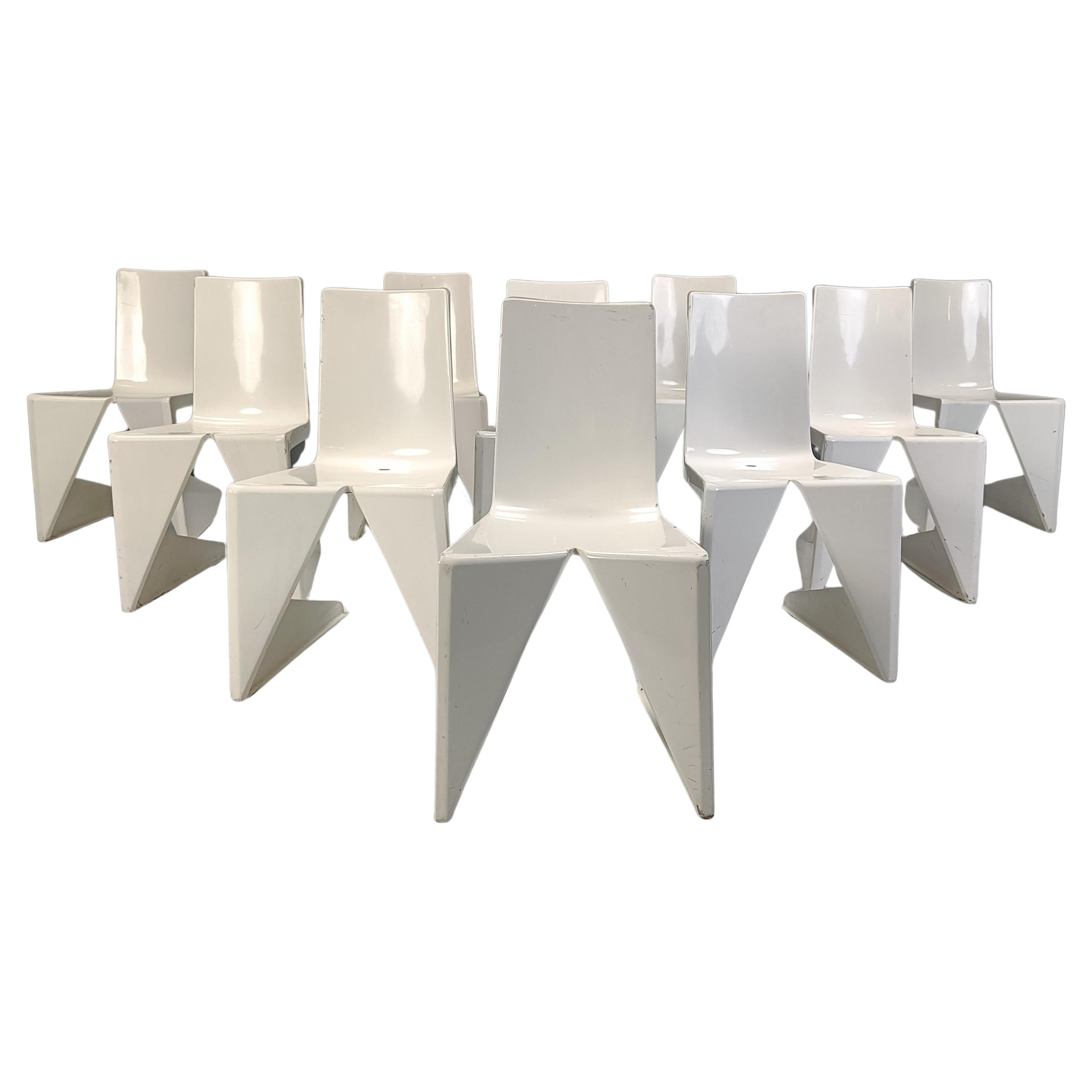 Set of 10 LRC fiberglass dining chairs by Wiel Arets for Lensvelt, early 21th ce