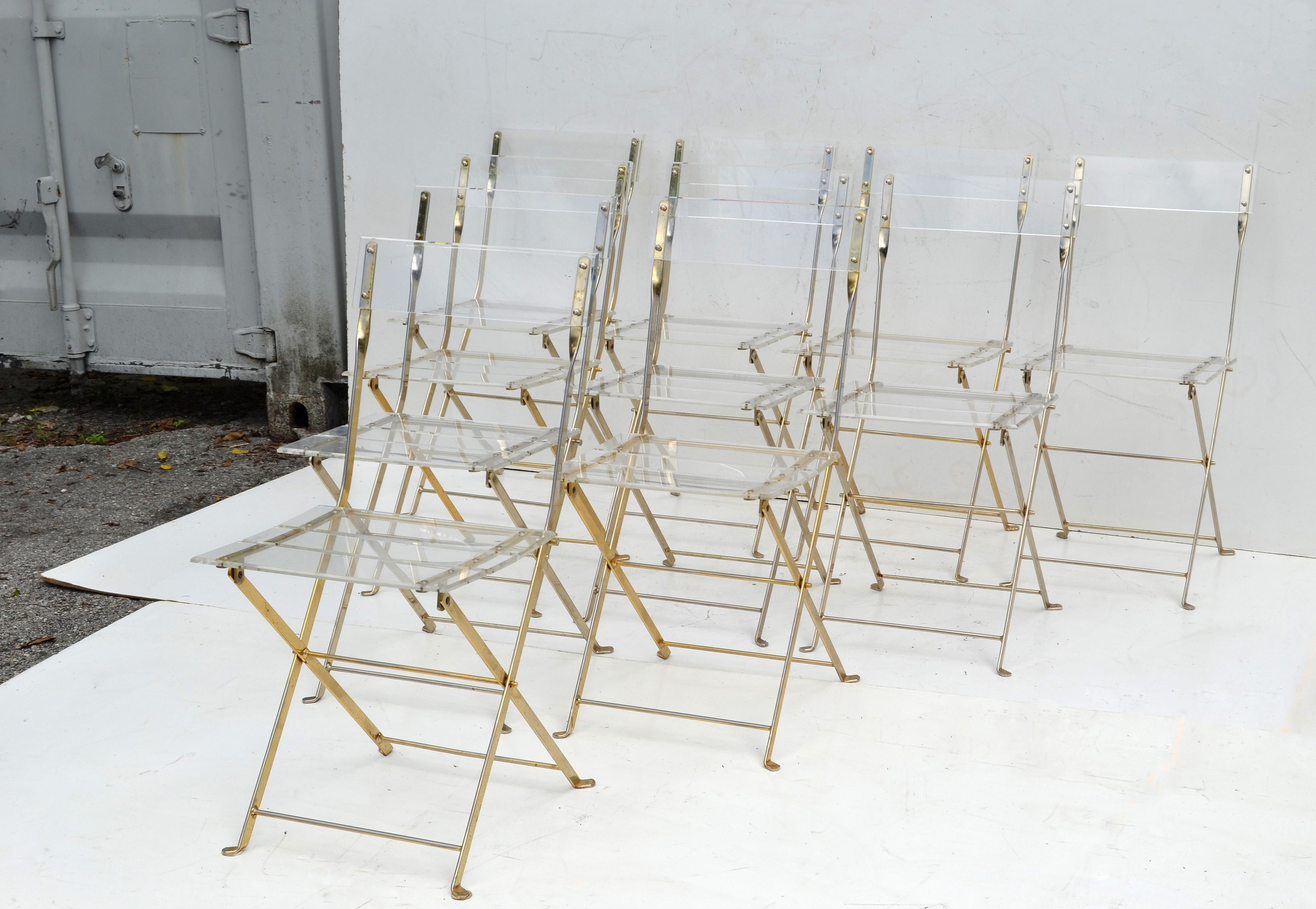 Plated Set of 10 Lucite Folding Chairs by Yonel Lebovici for Marais International 1970