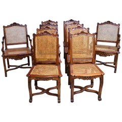 Set of 10 LXVI Chairs with Pair of Arms and 8 Side Chairs, Caned Seat and Back