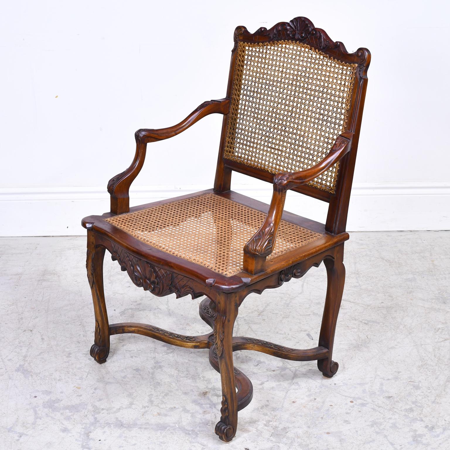 French Set of 10 LXVI Chairs with Pair of Arms and 8 Side Chairs, Caned Seat and Back