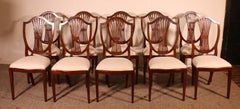 Set Of 10 Mahogany And Inlaid Dining Chairs - 19th Century