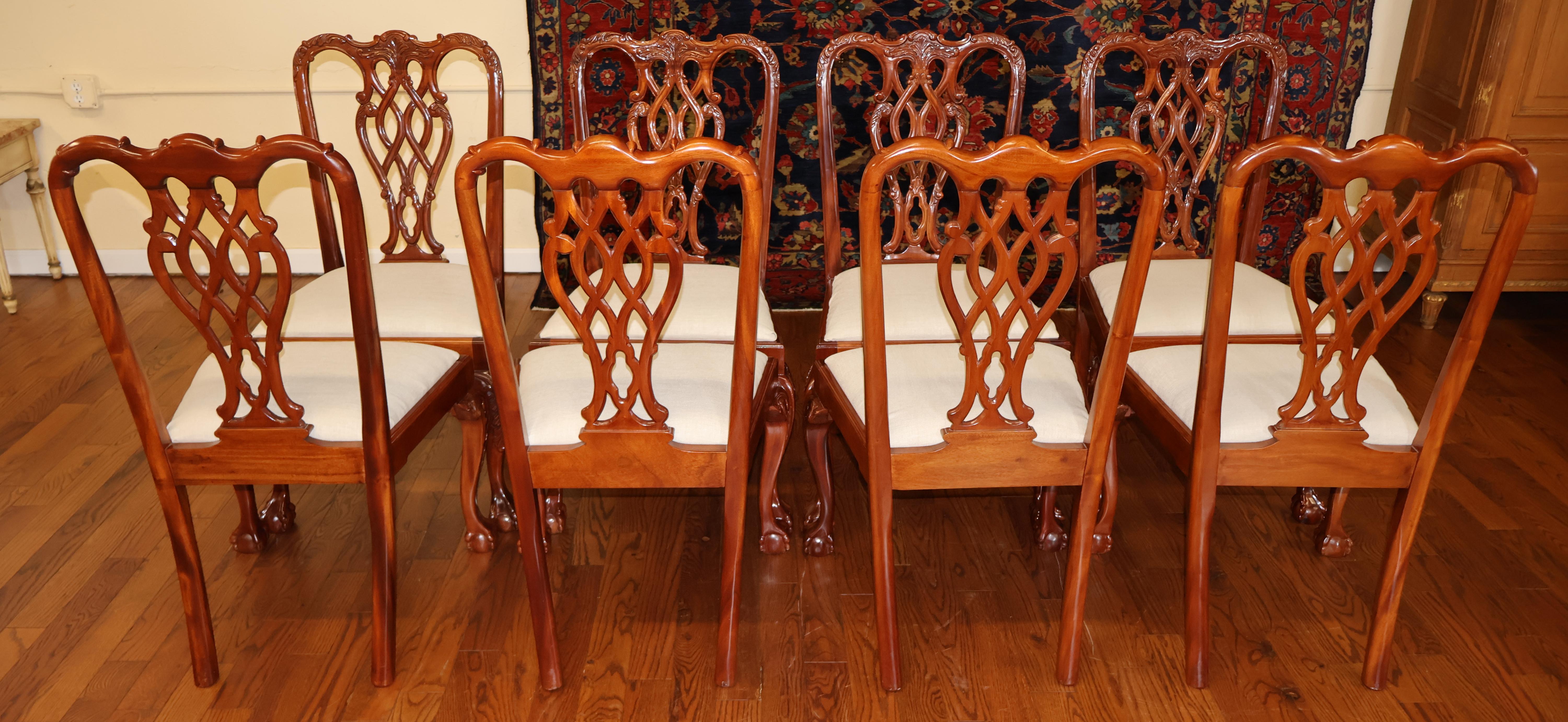 Set of 10 Mahogany Chippendale Style Ball & Claw Foot Dining Chairs For Sale 2