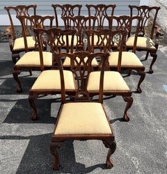 Set of 10 Mahogany Chippendale Style Carved Dining Chairs with Ball & Claw Feet