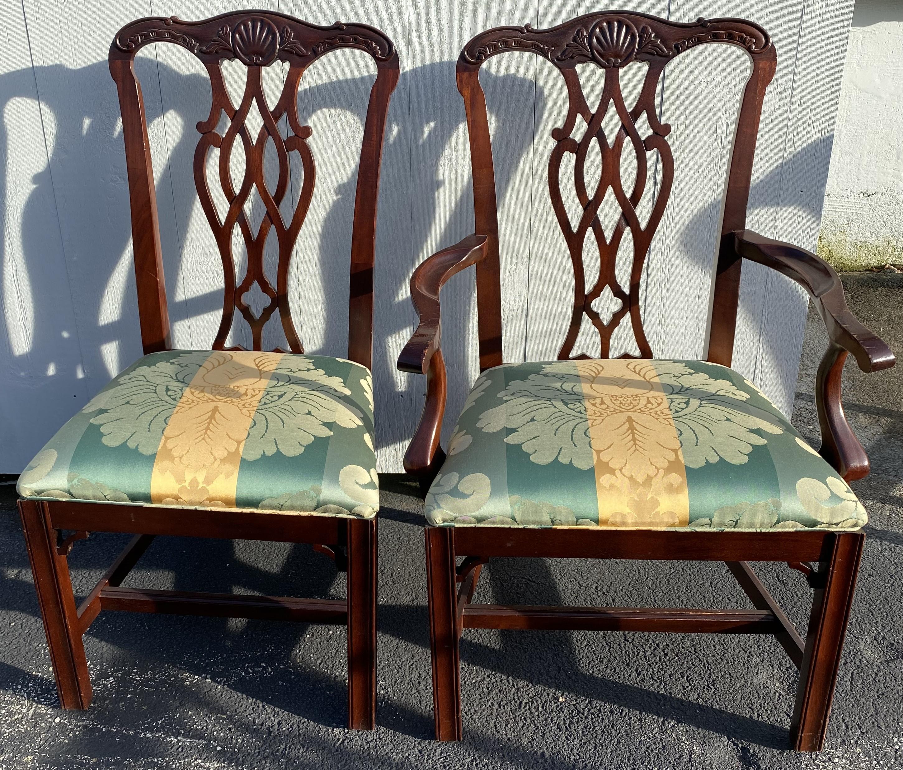 American Set of 10 Mahogany Chippendale Style Dining Chairs
