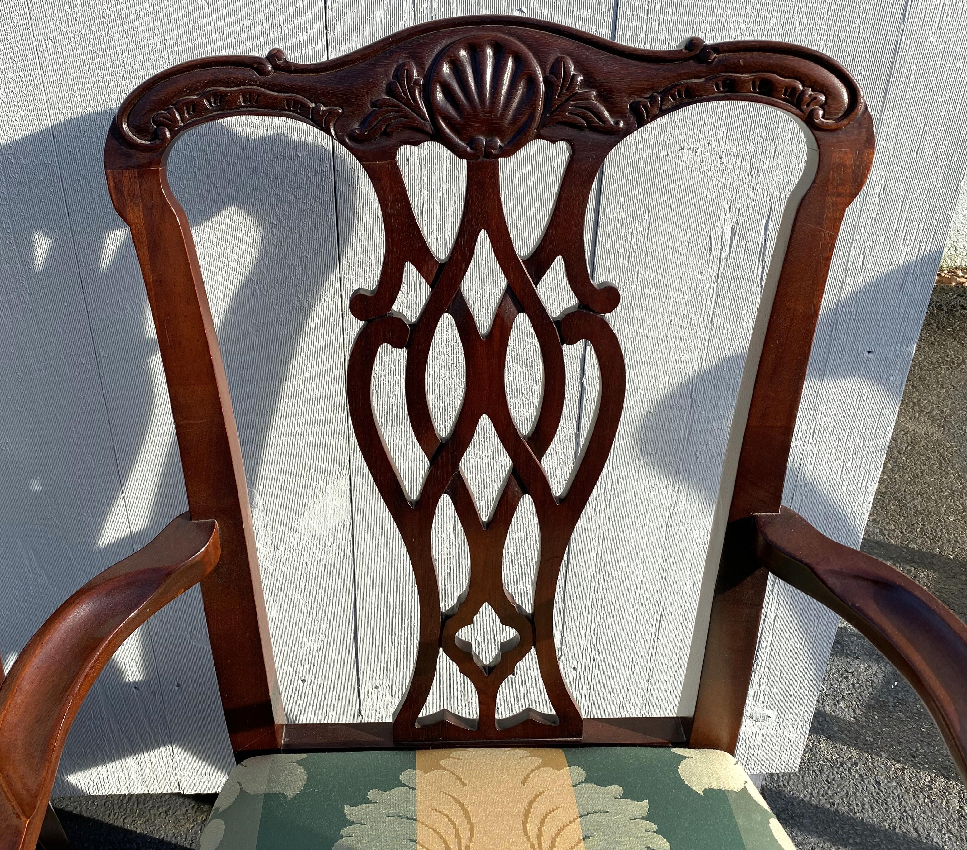 Hand-Carved Set of 10 Mahogany Chippendale Style Dining Chairs