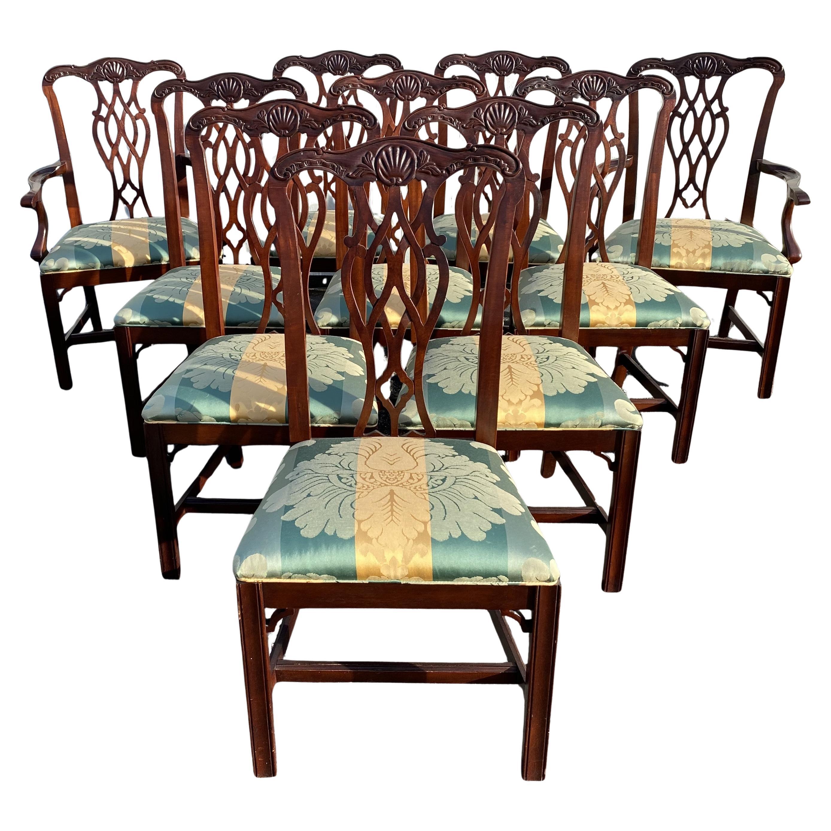 Set of 10 Mahogany Chippendale Style Dining Chairs