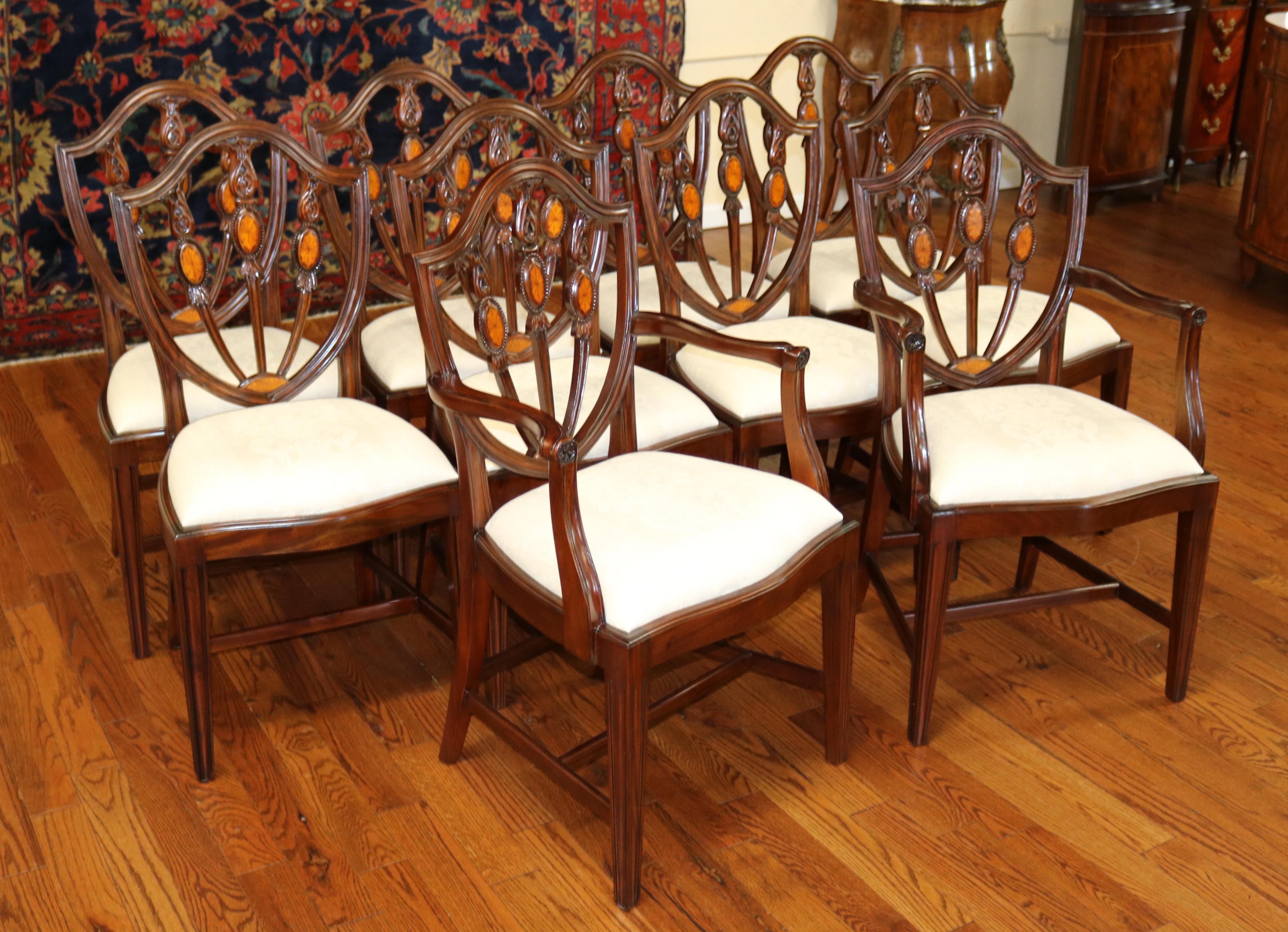 Regency Set of 10 Mahogany Satinwood Inlaid Baltimore Federal Style Dining Chairs For Sale