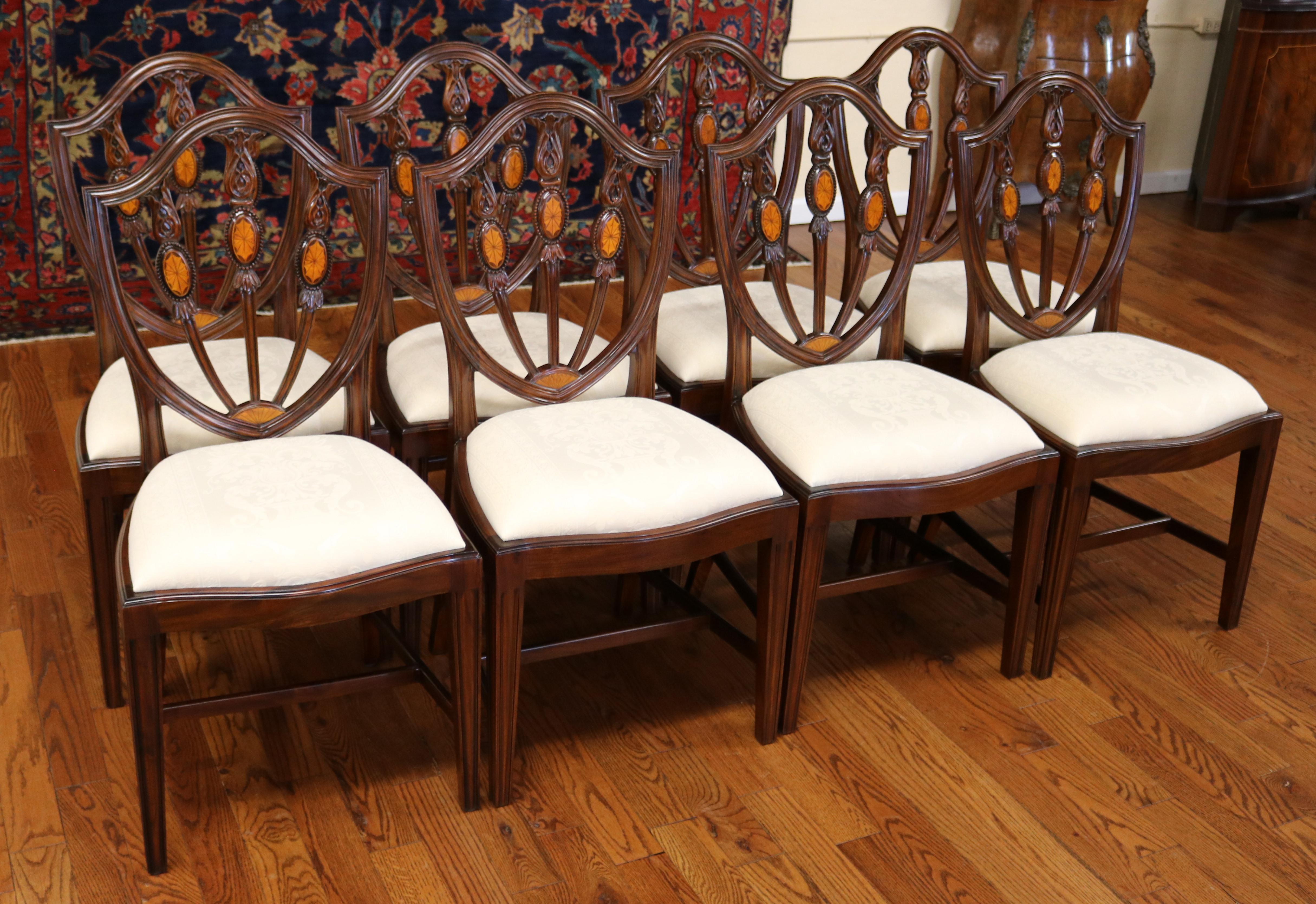 Contemporary Set of 10 Mahogany Satinwood Inlaid Baltimore Federal Style Dining Chairs For Sale