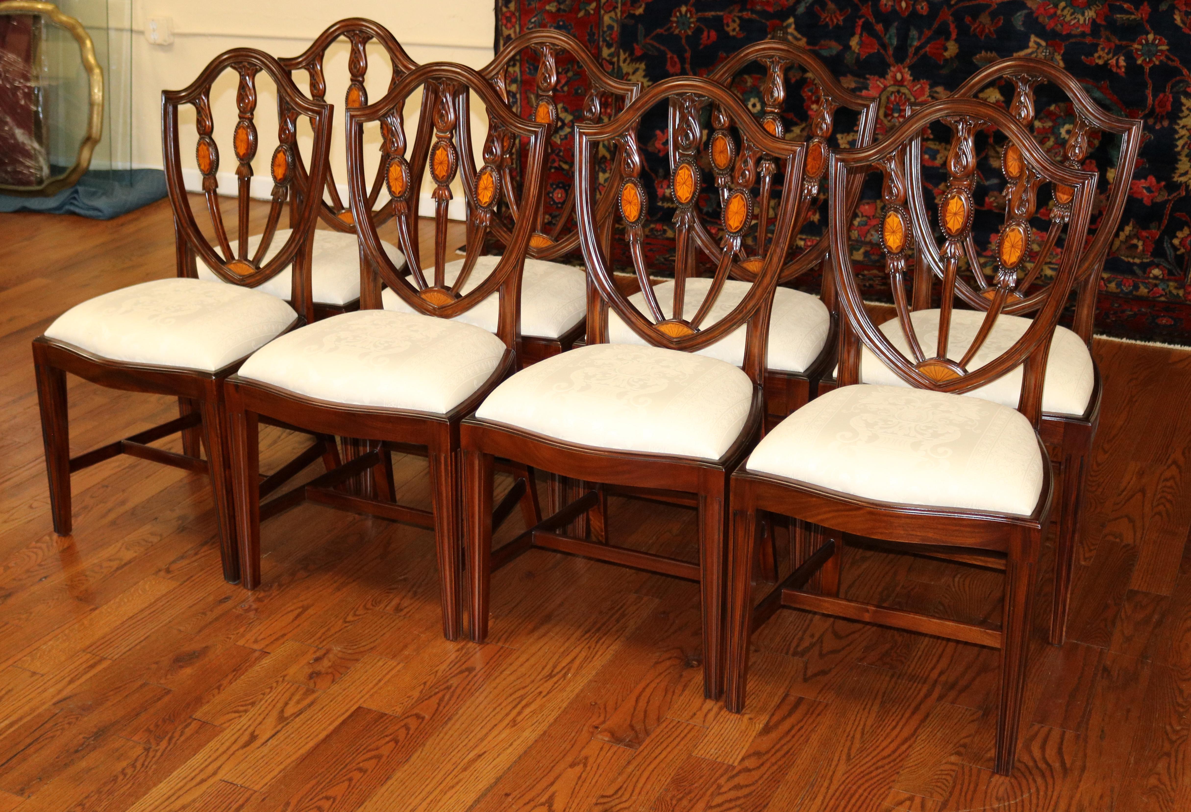 Set of 10 Mahogany Satinwood Inlaid Baltimore Federal Style Dining Chairs For Sale 1