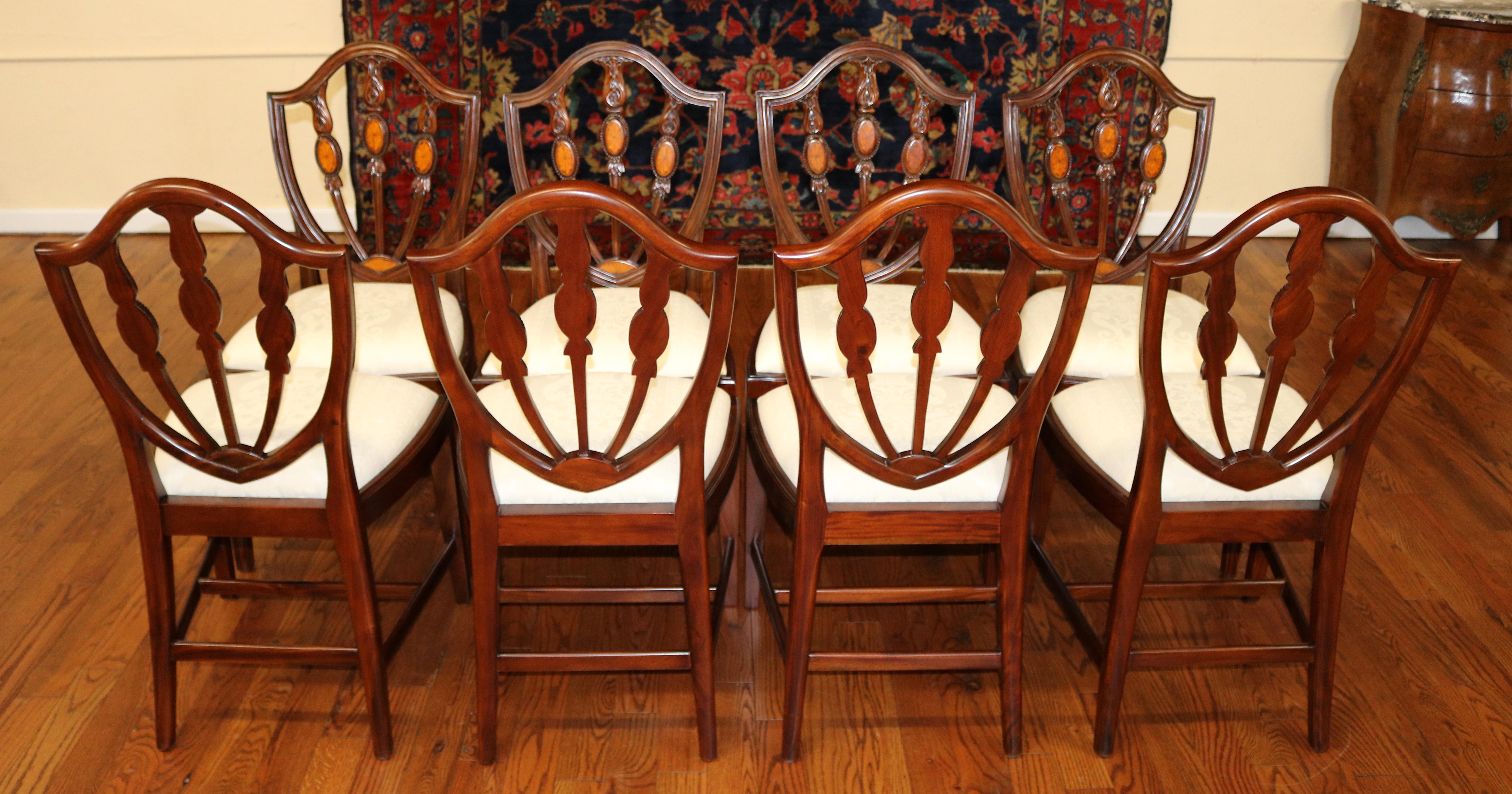 Set of 10 Mahogany Satinwood Inlaid Baltimore Federal Style Dining Chairs For Sale 2