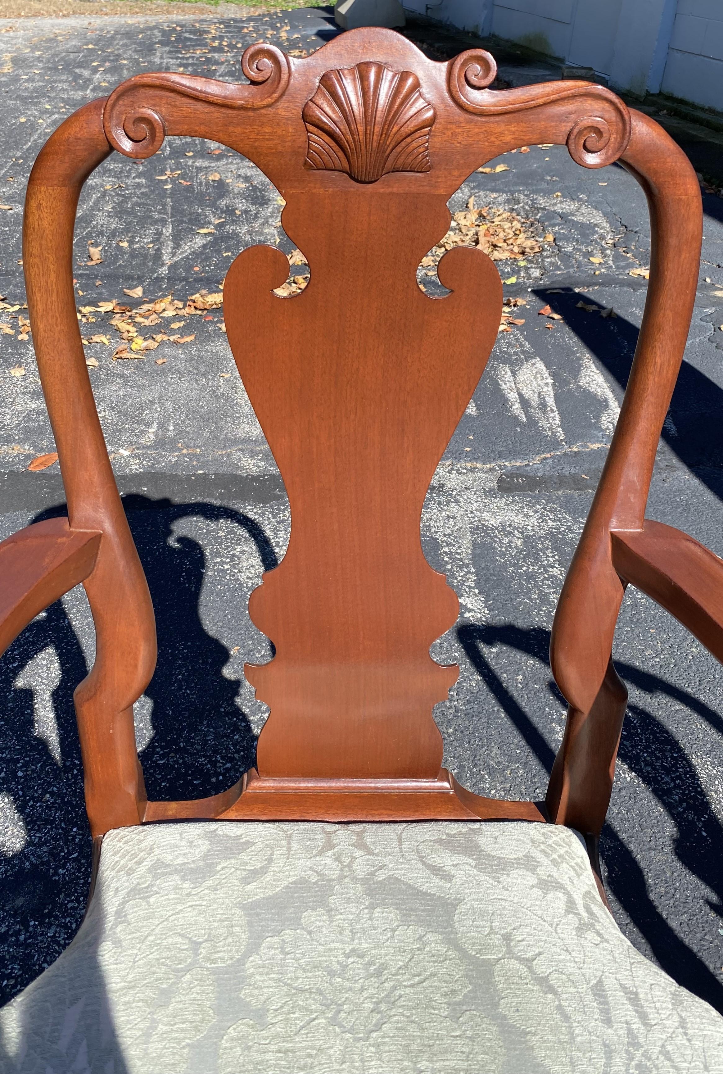 American Set of 10 Mahogany Shell Carved Colonial Williamsburg Dining Chairs by Stickley