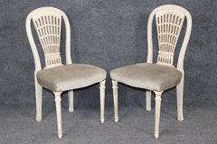 Set of 10 Maison Jansen Balloon Back Paint Decorated Distressed Dining Chairs